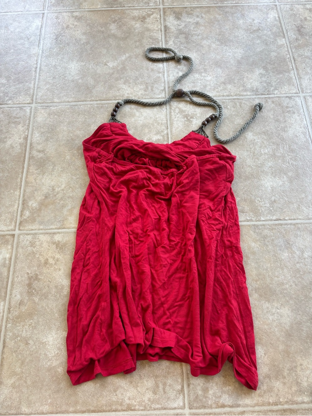 2000s Y2K Wet Seal Red Beaded Halter Tank Top - Picture 2 of 3